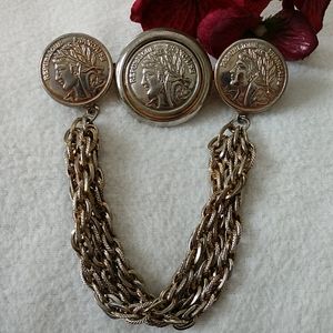 Unique Brooch Medallion Coins Roman Replica Rebulique Francaise Dangling Chains